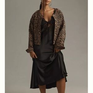 Anthropologie Leopard Print Cropped Jacket Cardigan Women's
